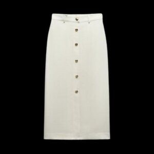 Zara White Long Midi Skirt with Gold Buttons (9878/106/251) Size Small, NWT
